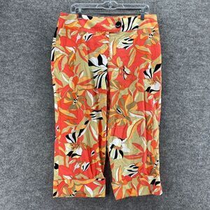 Alanni Cropped Pants Women 14 Red Floral High Rise Cuffed Flat Front Cotton